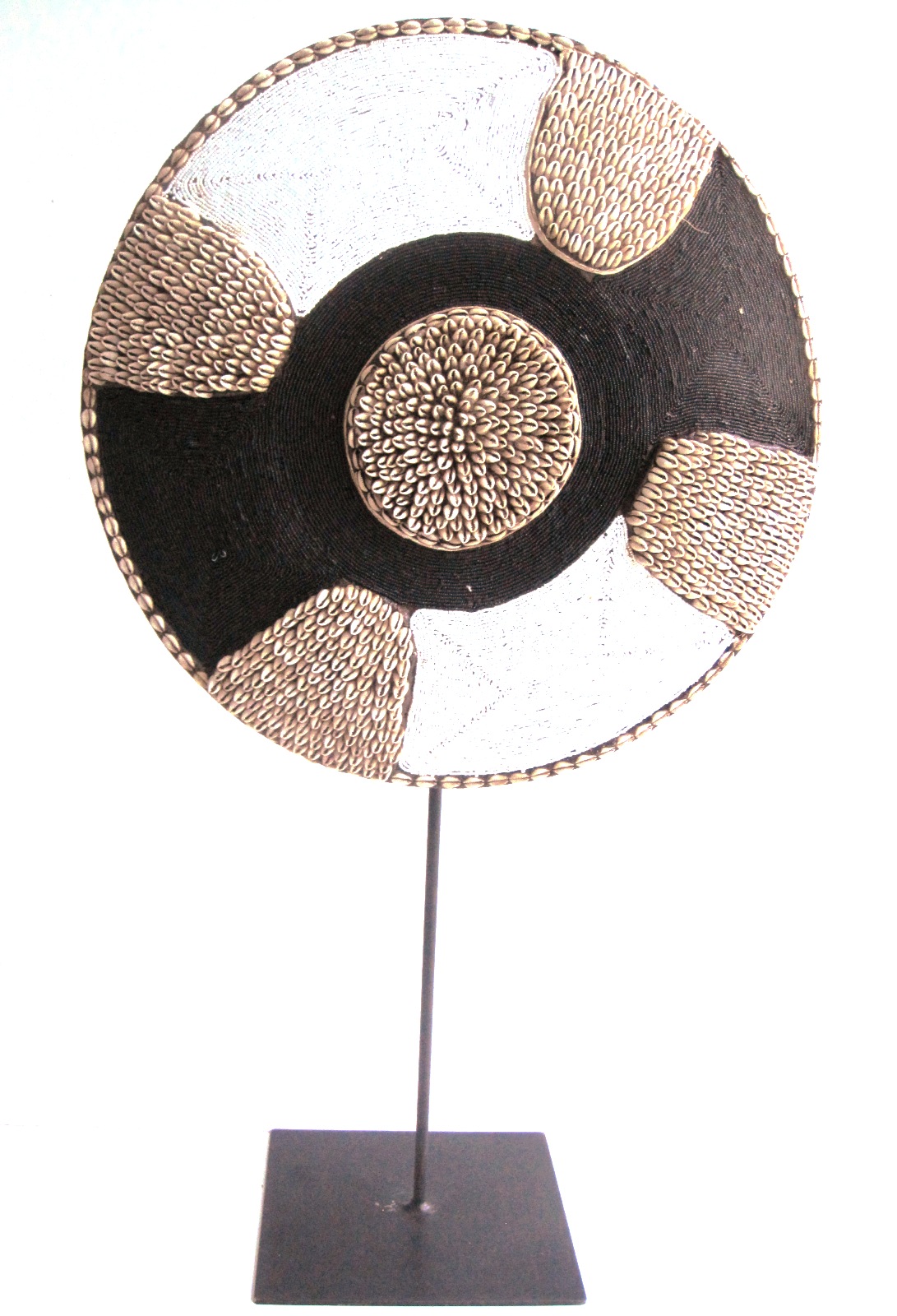 Shield w Black and White Beadwork and Cowrie Shells